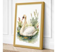 Swan Among Wildflowers Canvas Wall Art Print 18x12 Inch (46 x 30 cm)