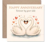 Swan Anniversary Card - Two Swans Forming a Heart - Gentle Illustration with Soft Pastel Tones - Captures the Beauty of Lasting Love - 145mm Square, Envelope Included