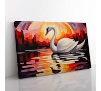 Swan Art Deco No.2 Canvas Print for Living Room Bedroom Home Office Décor, Wall Art Picture Ready to Hang, 76x50 cm (30x20 Inch)
