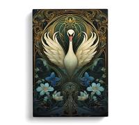 Swan Art Nouveau Art Canvas Print | Gallery Wrapped 30mm Frame Wall Decor | 30x20 inches | Ready to Hang | Contemporary Bird Picture | Living Room Bedroom Lounge Office