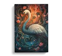 Swan Art Nouveau Art No.2 Canvas Print | Gallery Wrapped 30mm Frame Wall Decor | 30x20 inches | Ready to Hang | Contemporary Bird Picture | Living Room Bedroom Lounge Office