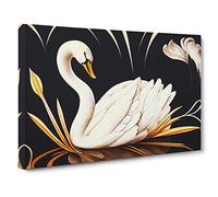 Swan Art Nouveau Canvas Print | Gallery Wrapped 30mm Frame Wall Art | 30x20 inches | Ready to Hang | Contemporary Bird Picture | Living Room Bedroom Lounge Office
