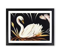 Swan Art Nouveau Framed Print | A4 Black Framed Wall Art | Ready to Hang | Modern Animal Picture | Living Room Bedroom Lounge Office