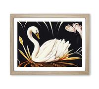 Swan Art Nouveau Framed Print | A4 Oak Framed Wall Art | Ready to Hang | Modern Animal Picture | Living Room Bedroom Lounge Office