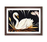 Swan Art Nouveau Framed Wall Art Print A2 Walnut