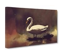 Swan Art Painting Vol.3 Canvas Print | Gallery Wrapped 30mm Frame Wall Art | 30x20 inches | Ready to Hang | Contemporary Bird Picture | Living Room Bedroom Lounge Office