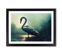 Swan Art Painting Vol.4 Framed Print | A4 Black Framed Wall Art | Ready to Hang | Modern Animal Picture | Living Room Bedroom Lounge Office