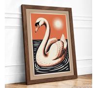 Swan at Stillness Japandi Framed Wall Art Print A1 (84.1×59.4cm) Walnut, Wall Decor for Living Room, Bedroom, Office & Home, Ready to Hang, Art Gift