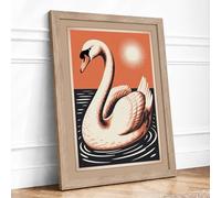 Swan at Stillness Japandi Framed Wall Art Print A2 (59.4×42cm) Oak, Wall Decor for Living Room, Bedroom, Office & Home, Ready to Hang, Art Gift