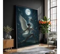 Swan Ballet Dancer Canvas, Animals Wings Wall Art, Full Moon Night, Graceful Dance Canvas, Mystical Home Decor Painting(30x40cm/Inner frame)