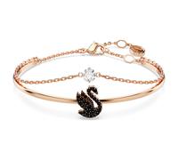 Swan bangle, Swan, Black, 18K rose gold finish