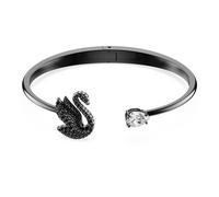 Swan bangle, Swan, Black, Ruthenium plated