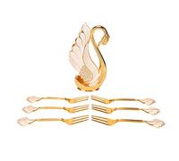 Swan Base Holder Elegant Gold Coffee Cutlery Set Modern Tableware Accessories for Bistros Bars Home Dining Alloy Material 6 Piece Spoon or Fork Set 15cm Height (Golden White Fork)