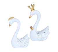 Swan Birthday Cake Topper 1Pair Small White Resin Swan Couple Figurine Ornaments Set with Gold Crown for Home Decor Cake Topper Desktop Accessories