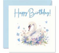 Swan Birthday Cards - Floral Birds - Happy Birthday Card for Mum Dad Brother Sister Auntie Uncle Cousin Friend Family Colleague 145mm Bday Greeting Cards