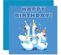 Swan Birthday Cards for Her Him - Party Animals Pyramid - Happy Birthday Card for Mum Dad Brother Sister Auntie Uncle Cousin Friend Family Colleague 145mm x 145mm Bday Greeting Cards