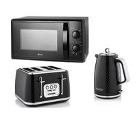 Swan Black Elegance Kettle, 4 Slice Toaster & 700W 20L Microwave Set