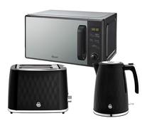 Swan Black Kitchen Appliance Bundle - 1.7L Rapid Boil Kettle, 2 Slice Toaster & 20L Digital Microwave, Hexton Range Kettle & Toaster with Compatible Swan Microwave