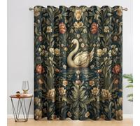 Swan Blackout Curtains, William Morris Curtains for Bedroom Living Room, Window Treatments 90 Inch Drop, Eyelet Drapes, 66x90 Inch 2 Panels D&P4