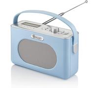 Swan Blue Retro Radio, 3W Power Output, 24 Hour Auto Adjusting Clock, Auto/Manual Scan, 20+ Pre-set