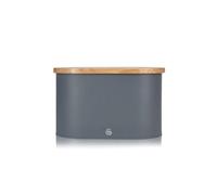 Swan Nordic Bread Bin Grey With Wooden Chopping Board Lid