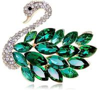 Swan Brooch, Fashion Rhinestone Brooch,swan pin,Crystal Swan Brooch,Women's Delicate Brooch,Crystal Diamond Metal Brooch for Women Decoration (Green-A)