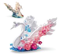 Swan Building Blocks Set, 932 PCS Flowers Swan Building Kit with Blue and Pink Wings, Creative Animals Bricks Model Toys, Home Office Decor Gift for Women and Adults