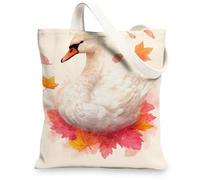 Swan Canvas Tote Bags, Artistic Swan Pattern Reusable Grocery Bags, Lightweight Washable Shoulder Strap Canvas Bags for Gym Outdoor Travel Beach Picnic 13x15 Inch