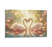 Swan Canvas Wall Art 3D Wildlife View Art Picture for Home Office Bathroom Bedroom Stretched Giclee Print Ready to Hang 16x24inch(40x60cm)