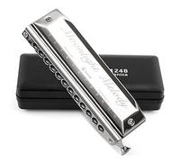 SWAN Chromatic Harmonica 12 Holes Deluxe Harmonica C Key with Slider and Valve - 12 Hole 48 Tone for Adults Beginners Students Professional Harmonica Key of C, Polished Silver (Moonlight Melody)