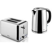 Swan Classic Polished Steel 1.7L Jug Kettle and 2 Slice Toaster. Classic Stainless Steel Silver Matching Kitchen Set