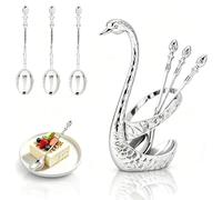 Swan Coffee Spoon Set, Swan Spoon Holder with 6 Small Teaspoons (Silver) | Creative Dinnerware Set, Decorative Swan Base Holder, Stainless Steel, Dessert Spoons for Coffee Cake 5.1 X 1 In