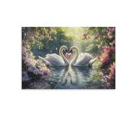 Swan Colourful Wall Art, Beautiful White Swan Pictures Paintings on Canvas Wall Art Giclee Canvas Prints Artwork for Bedroom Office Home Decor 20x30inch(50x75cm)