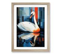 Swan Constructivism Framed Wall Art Print, Ready to Hang Picture for Living Room Bedroom Home Office, Oak A2 (48 x 66 cm)
