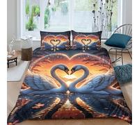 Swan Couple 3D Printed Duvet Cover Set Animals Quilt Cover with 2 Pillow Cases Bedding Set Hypoallergenic with Zipper Closure 3 Pcs for Children's And Adults King(220x240cm)