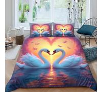 Swan Couple 3D Printed Duvet Cover Set Animals Quilt Cover with 2 Pillow Cases Bedding Set Soft Easy Care with Zipper Closure 3 Pcs for Children's And Adults Double(200x200cm)