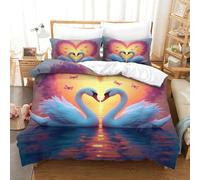 Swan Couple Duvet Cover Set 3D Printed Animals Quilt Cover 2 Pillowcases Bedding Set Hypoallergenic with Zipper Closure 3 Pcs for Adults Kids Super King（260x220cm）