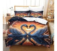 Swan Couple Duvet Cover Set 3D Printed Animals Quilt Cover 2 Pillowcases Bedding Set Soft Easy Care with Zipper Closure 3 Pcs for Children's And Adults Super King（260x220cm）
