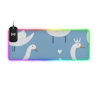 Swan Crown Blue Cute Cartoon Wirel Charging Glowing Keyboard and Mouse pad Glowing Travel 35.4 x 15.7 in Large Desk Mouse pad Desktop mat