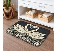 Swan Design Quick Dry Bath Mat, Vintage Black Cream Absorbent Non Slip Shower Mat, Year-Round Washable Flannel Bath Rugs for Bathroom Toilet 16x24 Inch