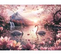Swan Diamond Art Kits Adults, Sunset Diamond Painting Cross Stitch Kits for Adults Beginners, DIY Round Full Drill Crystal Art Embroidery Cross Stitch Pictures for Home Decor Gifts 60x45cm E0-361