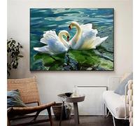 Swan Diamond Painting Kits for Adults,5D Animal Lake Diamond Art Painting Kits,DIY Full Square Drill Rhinestone Cross Stitch Embroidery Painting for Adults Kids Home Wall Decorations Gifts,30x50cm