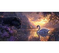 Swan Diamond Painting Kits for Adults，5D DIY Leopard Diamond Art Mosaic Kits for Adults Beginners Round Full Drill Painting with Diamonds Gem Art for Home Wall Decor Gifts for Women （16x32in） J0K-857