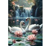 Swan Diamond Painting, Lotus Diamond Art Kits Adults, Round Full Drill Gem Art Adults and Beginners, Crystal Rhinestone Cross Embroidery Craft Painting Sets, Home Wall Decoration 60x80cm 0U-650