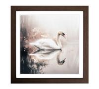 Swan Double Exposure Framed Print | 18x18 Inch Walnut Framed Wall Art | Ready to Hang | Modern Animal Picture | Living Room Bedroom Lounge Office