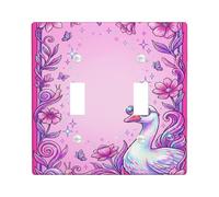 Swan Double Light Switch Cover Plate, Fanciful Playful Flowers Butterflies Spring Peach Plastic Standard Size Switch Plate Decorative for Home Living Room Bedroom Bathroom Decor