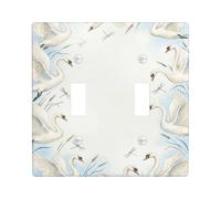 Swan Double Light Switch Cover Plate, Nature Elegant Dragonfly Reeds Summer White Plastic Standard Size Wall Switch Plates Accents for Home Living Room New Apartment Decor
