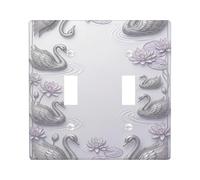 Swan Double Light Switch Cover Plate, Nature Elegant Water Lily Water Spring Gray Plastic Standard Size Wall Switch Plates Accents for New Apartment Home Bedroom Office Decor