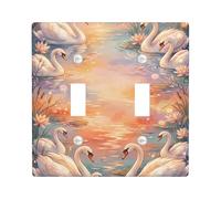 Swan Double Light Switch Cover Plate, Nature Serene Water Lily Water Spring Pastel Orange Plastic Standard Size Switch Plate Decorative for Home Living Room Bedroom Bathroom Decor