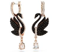 Swan drop earrings, Swan, Black, 18K rose gold finish